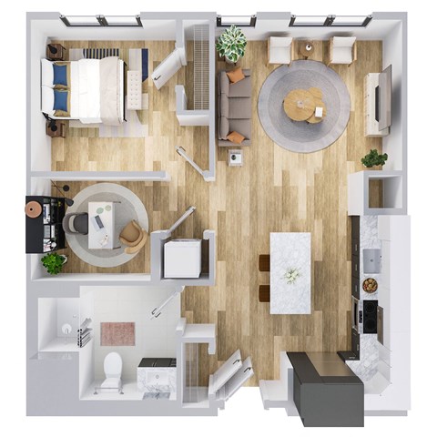 Floor plan for 1 bed, 1 bath, 821 sqft